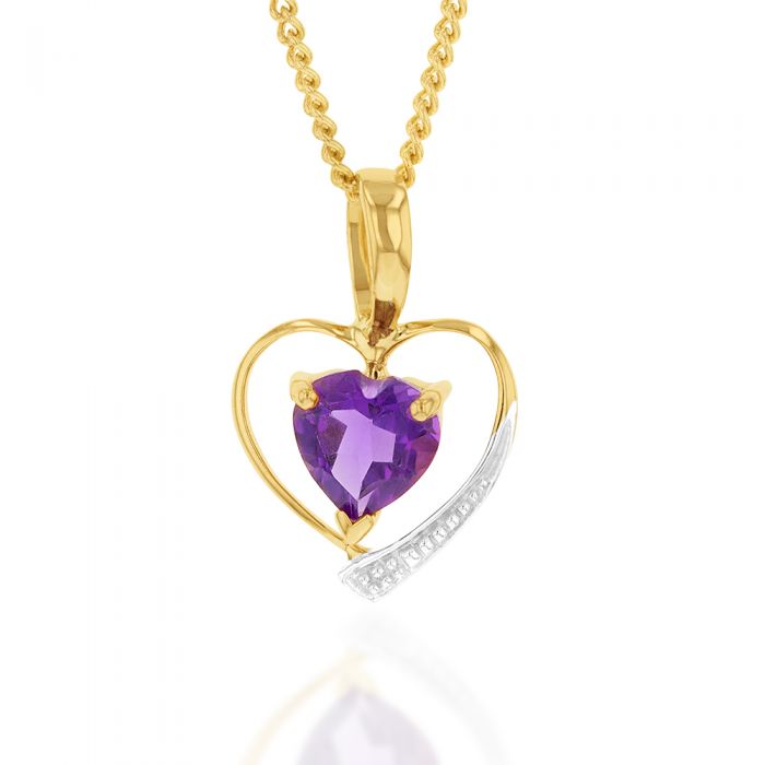 9ct Yellow Gold Amethyst Heart Pendant