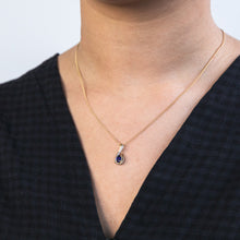 Load image into Gallery viewer, 9ct Yellow Gold Created Sapphire &amp; Diamond Pendant