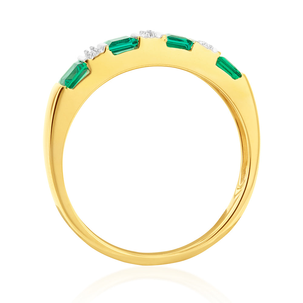 9ct Created Emerald & Diamond Ring