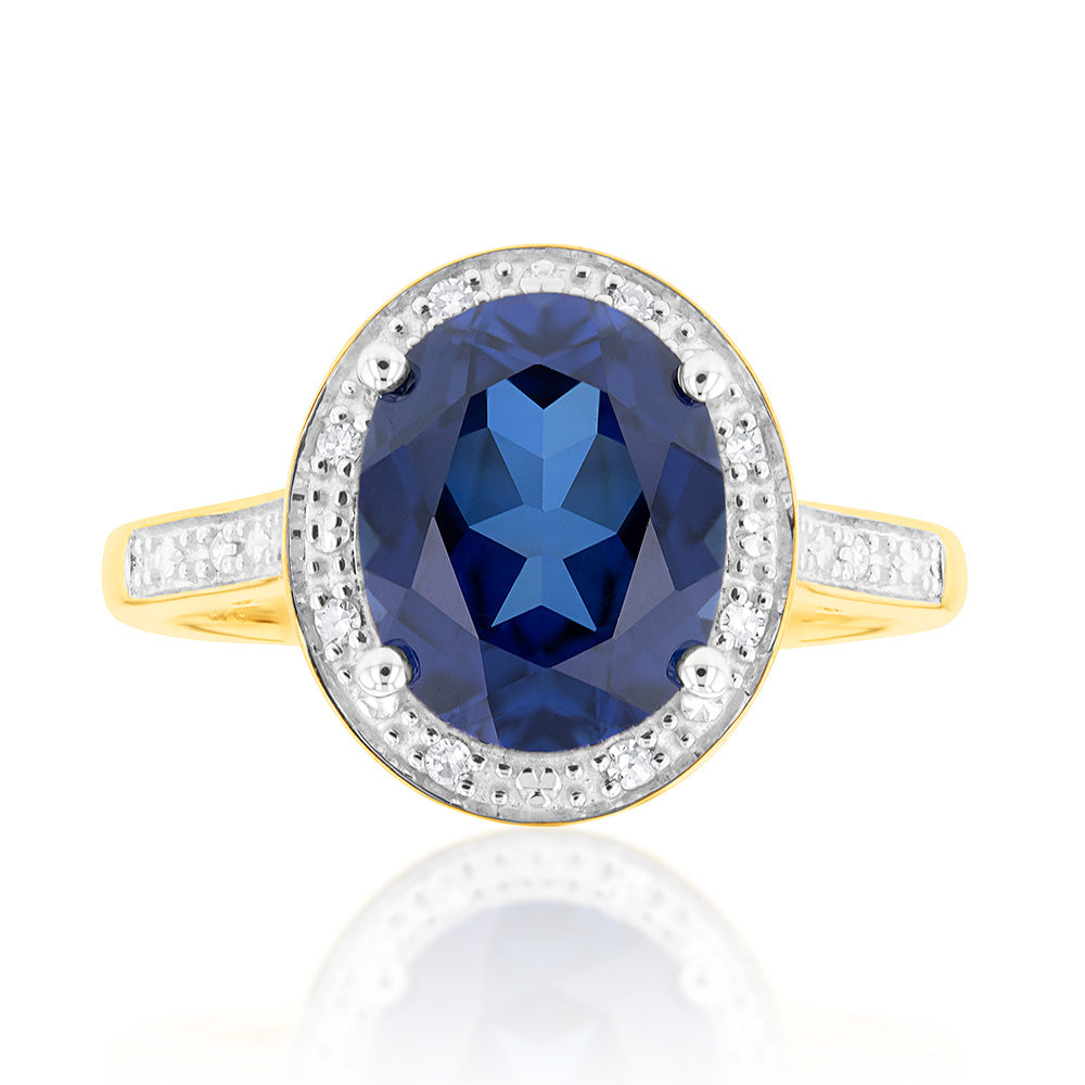 9ct Created Sapphire & Diamond Ring