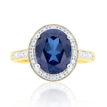 Load image into Gallery viewer, 9ct Created Sapphire &amp; Diamond Ring