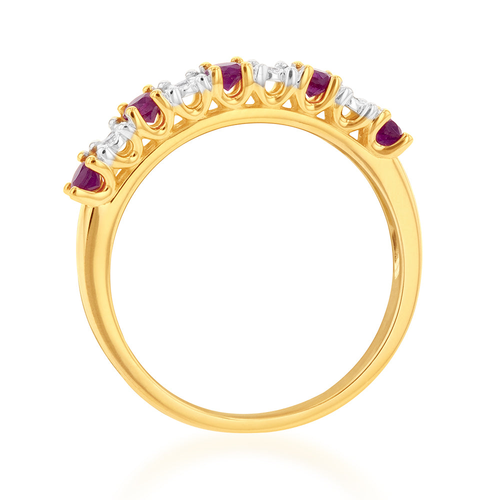 9ct Yellow Gold Natural Ruby and Diamond Ring