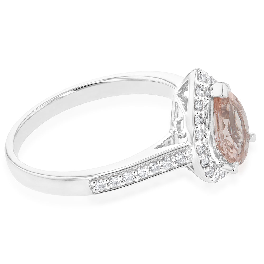 9W White Gold 1.00ct Morganite Pear and 1/4ct Diamond Ring
