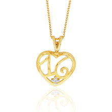 Load image into Gallery viewer, 9ct Yellow Gold Zirconia Number 16 Heart Pendant