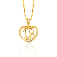 Load image into Gallery viewer, 9ct Yellow Gold Zirconia Number 18 Heart Pendant