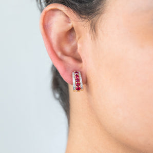 Created Ruby and Diamond Huggie Hoop Earrings in 9ct Yellow Gold