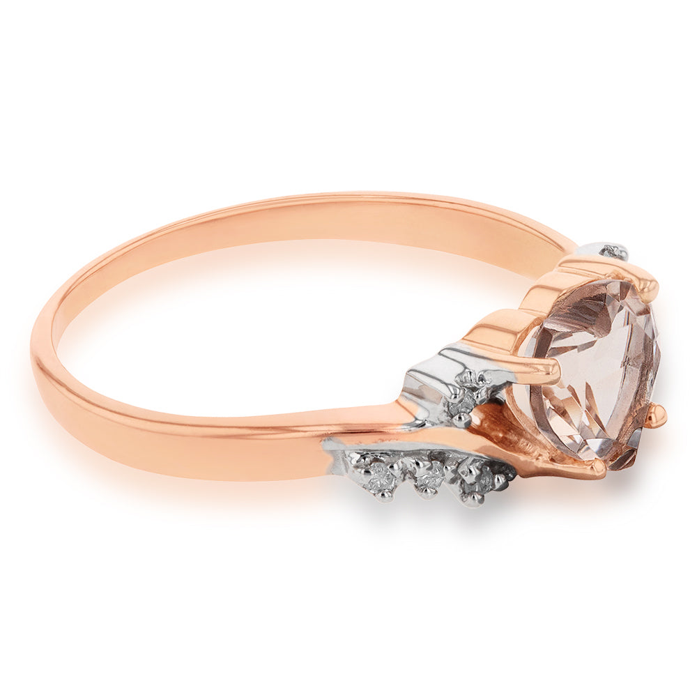 9ct Rose Gold Morganite and Diamond Heart Ring
