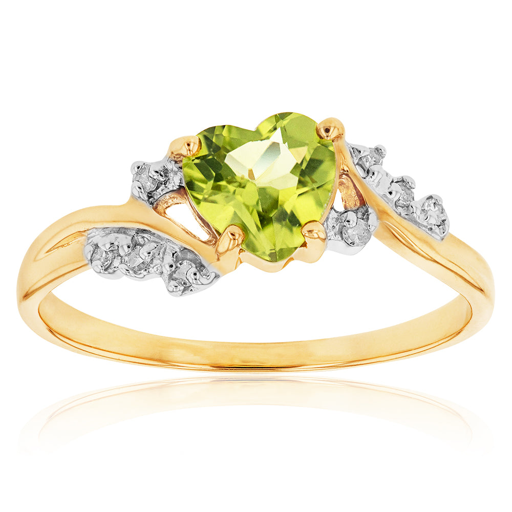 Princess Cut Diamond and Peridot V Ring Wedding Ring Set - Abhika Jewels