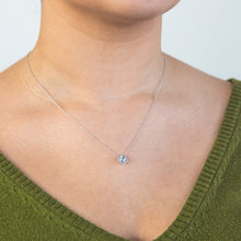 Load image into Gallery viewer, 9ct White Gold 5mm Aquamarine and Diamond Halo Pendant on 45cm Chain