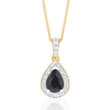 Load image into Gallery viewer, 9ct Yellow Gold 7x5mm Natural Sapphire Pear Halo Pendant on 45cm Chain