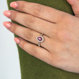 9ct Yellow Gold Created Ruby and 1/5 Carat Diamond Pear Halo Ring