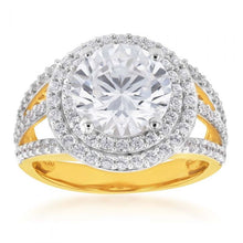 Load image into Gallery viewer, 9ct Yellow Gold Round Double Halo Zirconia Split Band Ring