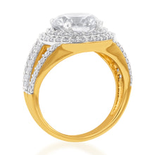 Load image into Gallery viewer, 9ct Yellow Gold Round Double Halo Zirconia Split Band Ring