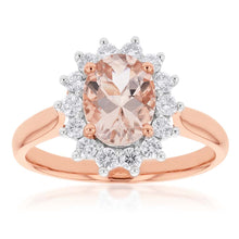 Load image into Gallery viewer, 9ct Rose Gold 1.50ct Morganite and 0.50ct Diamond Halo Ring