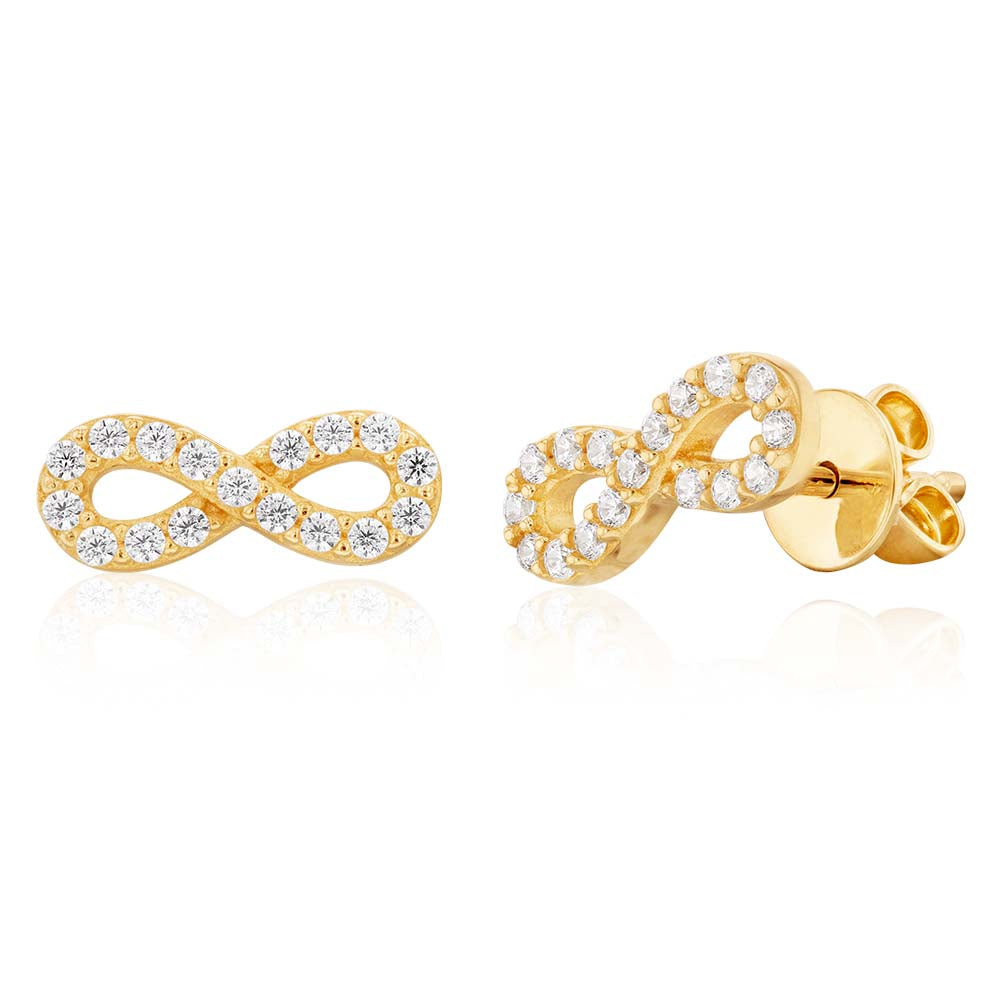 9ct Yellow Gold "Everlasting Love" Zirconia Infinity Stud Earrings