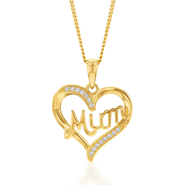9ct Yellow Gold Diamond Mum Heart Pendant | Buy Online | Free and Fast UK  Insured Delivery
