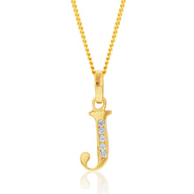 Load image into Gallery viewer, 9ct Yellow Gold Initial J Zirconia Pendant