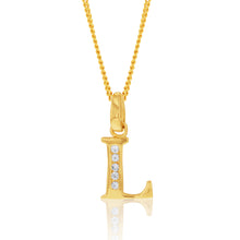Load image into Gallery viewer, 9ct Yellow Gold Initial L Zirconia Pendant