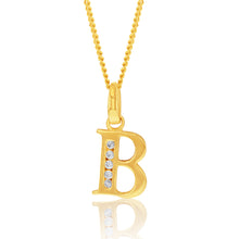 Load image into Gallery viewer, 9ct Yellow Gold Initial B Zirconia Pendant