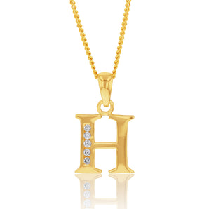 9ct Yellow Gold Initial H Zirconia Pendant