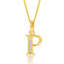 Load image into Gallery viewer, 9ct Yellow Gold Initial P Zirconia Pendant