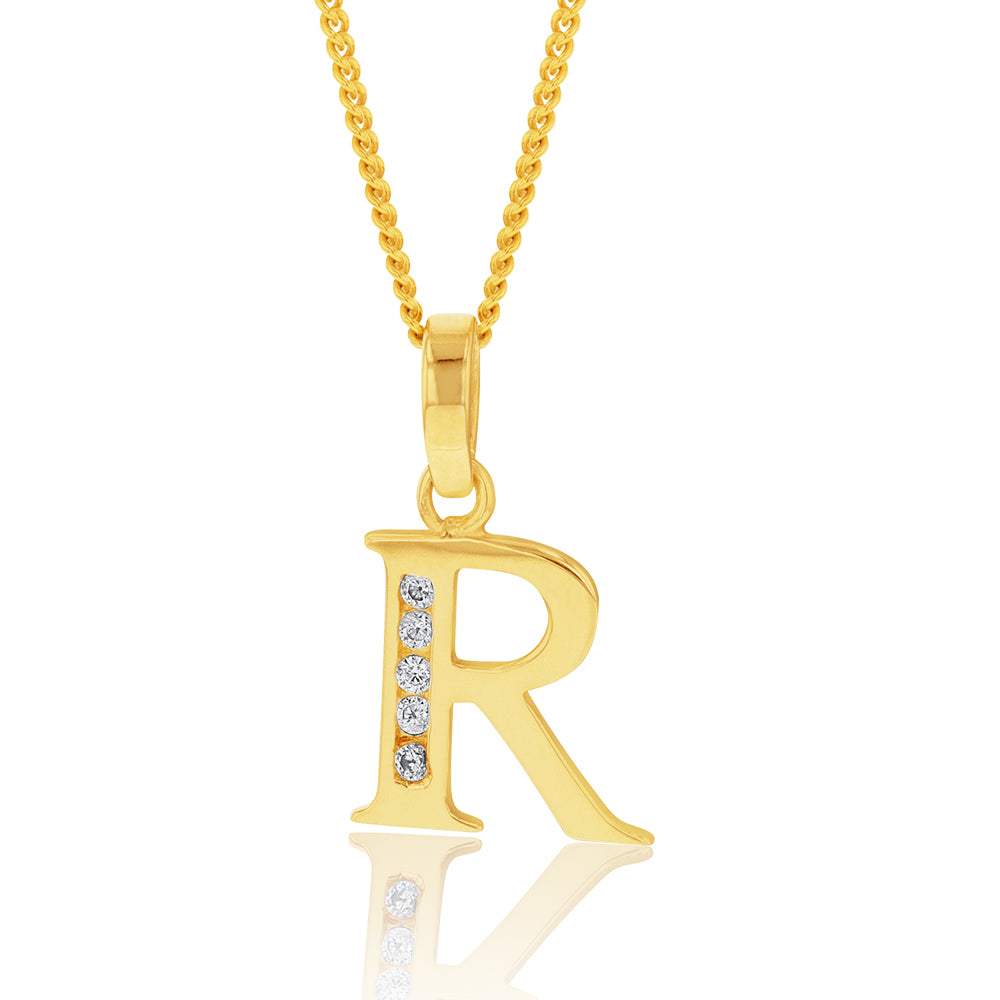 9ct Yellow Gold Initial R Zirconia Pendant– Shiels Jewellers