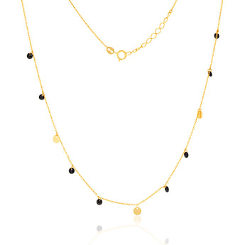 9ct Yellow Gold Black Zirconia and Gold Disc Charm 41.90cm Chain