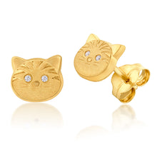 Load image into Gallery viewer, 9ct Yellow Gold Zirconia Cat Head Studs
