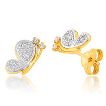 Load image into Gallery viewer, 9ct Yellow Gold Zirconia Half Butterfly Studs
