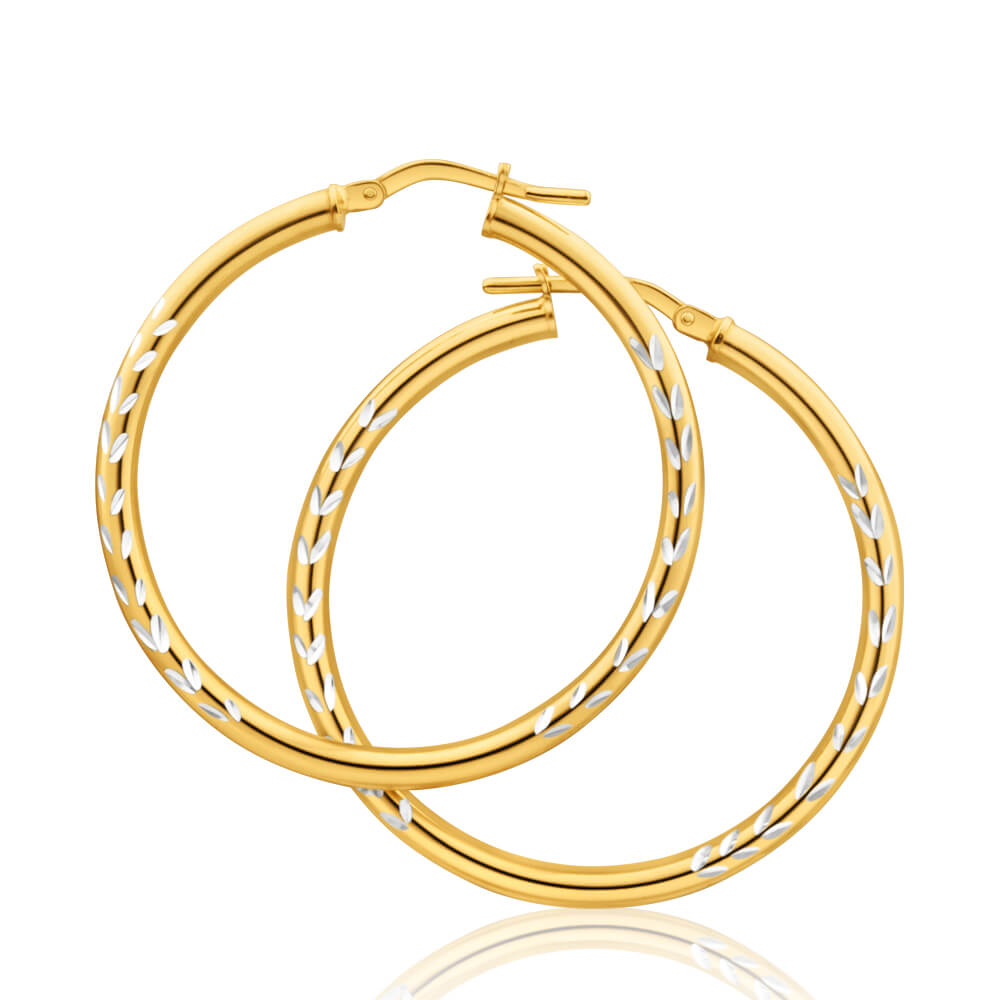 9ct Yellow Gold Silver Filled Two Tone 30mm Hoop Earrings