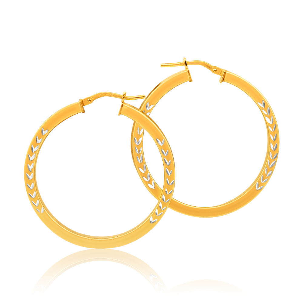 9ct Yellow Gold Silver Filled Square Two Tone Hoop Earrings in 30mm