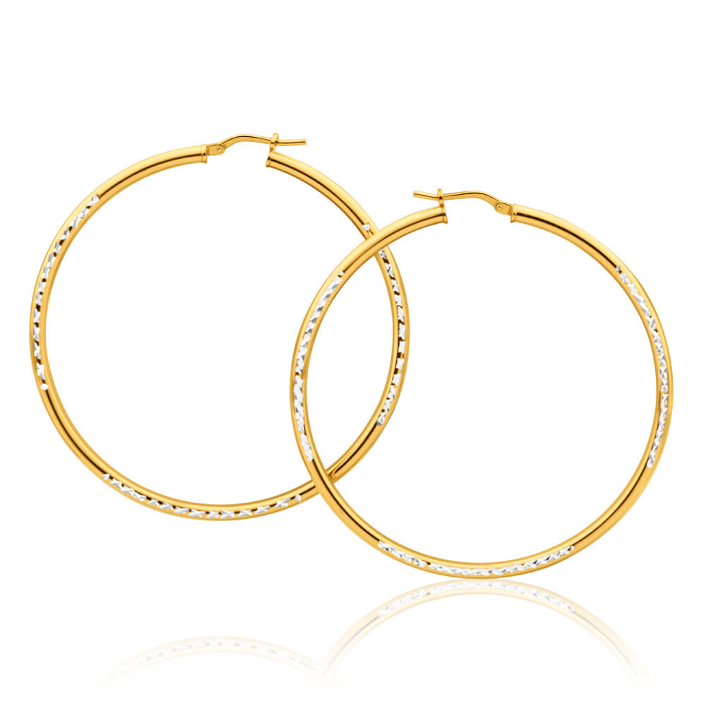 9ct Yellow Gold Silver Filled Simple Two Tone 50mm Hoop Earrings