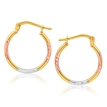 Load image into Gallery viewer, 9ct Yellow Gold Silver Filled Fancy Three Tone 15mm Hoop Earrings