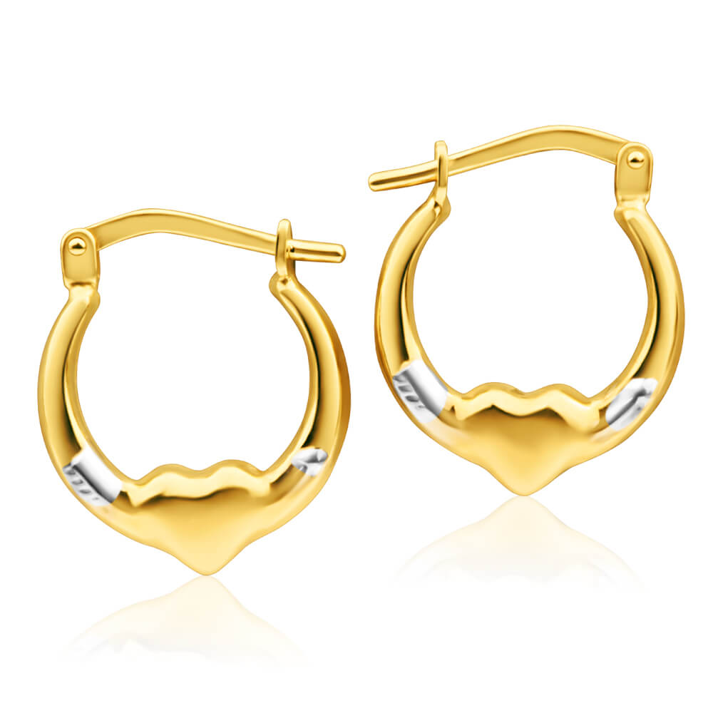 9ct Yellow Gold Silver Filled Fancy Heart Hoop Creole Earrings