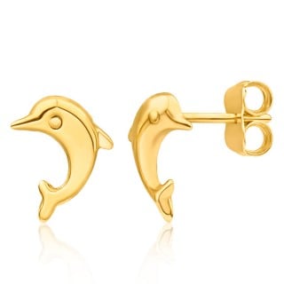 9ct Yellow Gold Silver Filled Dolphin Stud Earrings
