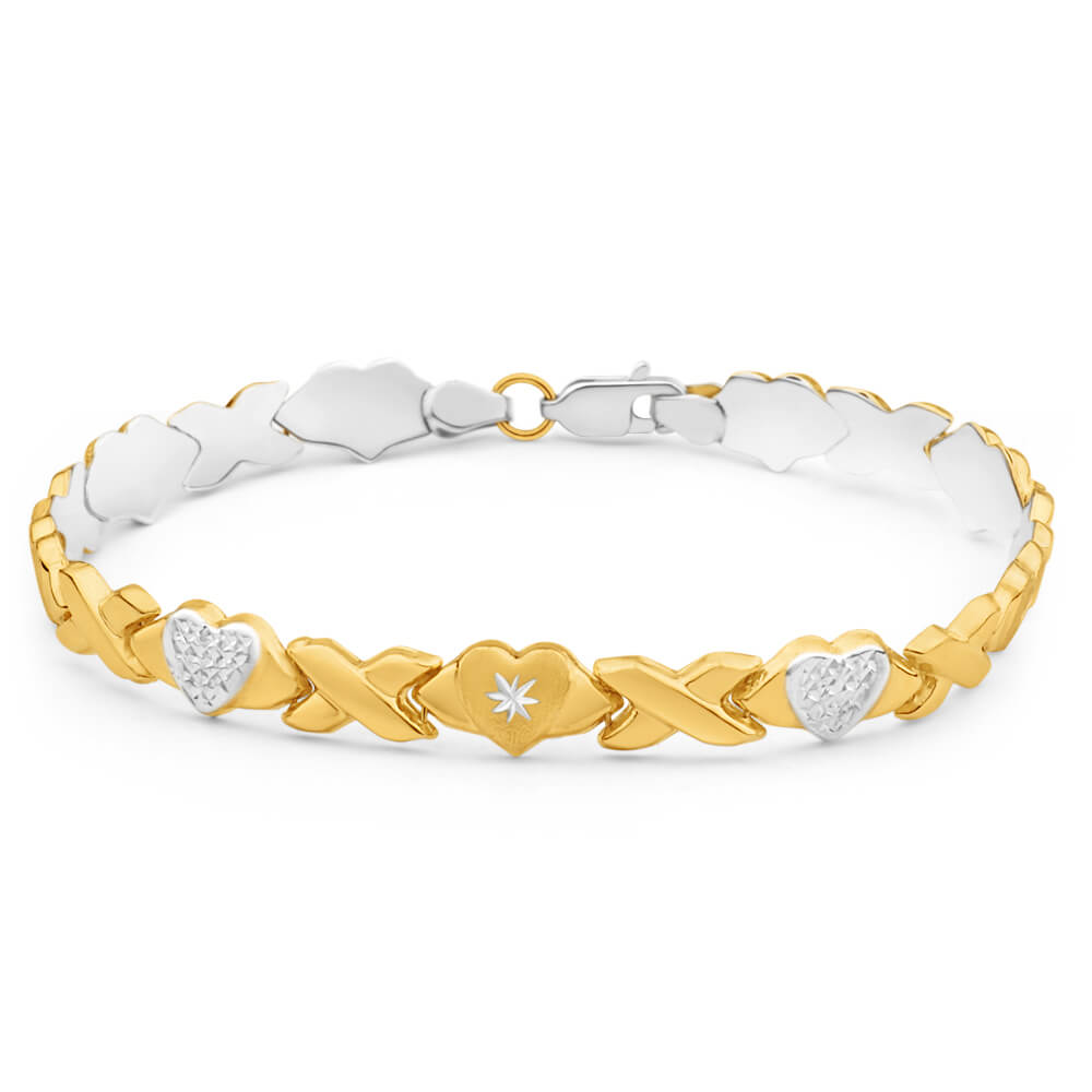 9ct Yellow Gold Silver Filled Heart Fancy 19cm Bracelet