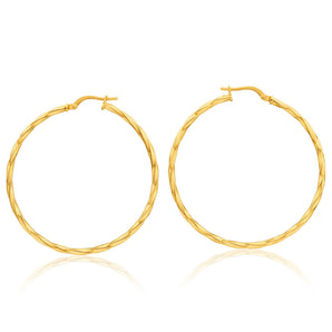 9ct Yellow Gold Silver Filled Twist 40mm Hoop Earrings