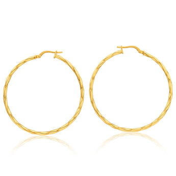 9ct Yellow Gold Silver Filled Twist 40mm Hoop Earrings