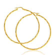 Load image into Gallery viewer, 9ct Yellow Gold Silver Filled Twist 50mm Hoop Earrings