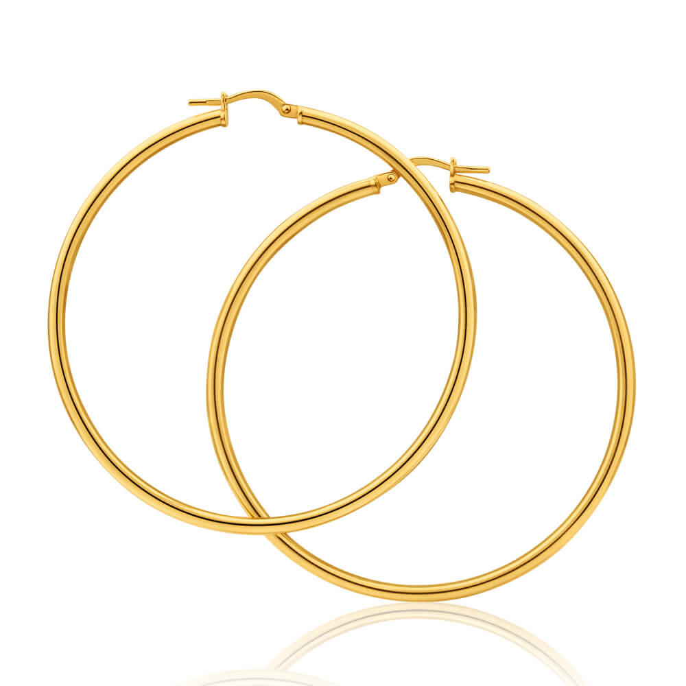 9ct Yellow Gold Silver Filled Gypsy 50mm Hoop Earrings