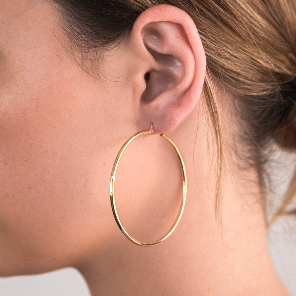 9ct Yellow Gold Silver Filled Gypsy 50mm Hoop Earrings