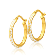Load image into Gallery viewer, 9ct Yellow Gold Silver Filled 15mm Hoop Earrings with diamond cut feature