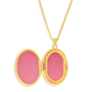 9ct Yellow Gold Silver Filled Oval Locket with 'Family' & Flower Design Engraving