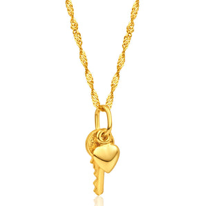 9ct Yellow Gold Silver Filled Heart & Key Pendant With 45cm Chain