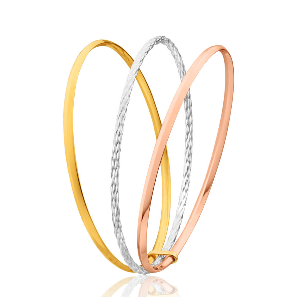 9ct Yellow Gold Silver Filled 3 Tone Bangle