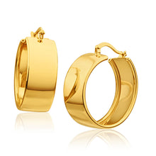 Load image into Gallery viewer, 9ct Yellow Gold Silver Filled Plain 9mm Wide 20mm Hoop Earrings