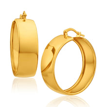 Load image into Gallery viewer, 9ct Yellow Gold Silver Filled Plain 9mm Wide 25mm Hoop Earrings