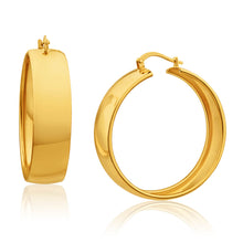 Load image into Gallery viewer, 9ct Yellow Gold Silver Filled Plain 9mm Wide 30mm  Hoop Earrings