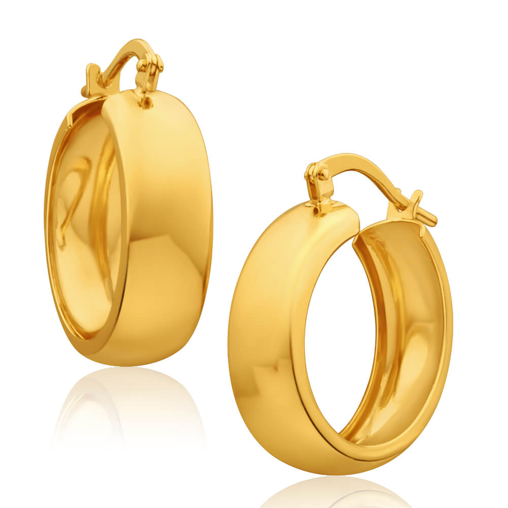 9ct Yellow Gold Silver Filled Plain 6x16mm Hoop Earrings