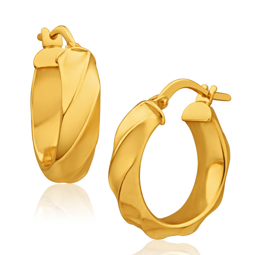 9ct Gold Diamond Cut Double Hoop Earrings - 16mm - G2435 | F.Hinds Jewellers 9ct Gold Diamond Cut Double Hoop Earrings - 16mm - G2435 | F.Hinds Jewellers